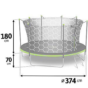 12 pēdu/374 cm dārza batuts ar iekšējo tīklu un neosporta kāpnēm