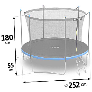 8 pēdu (252 cm) dārza batuts ar iekšējo tīklu un neo-sporta kāpnēm.