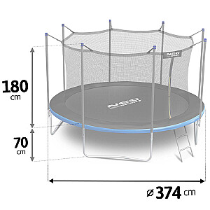 12 pēdu/374 cm dārza batuts ar iekšējo tīklu un neosporta kāpnēm