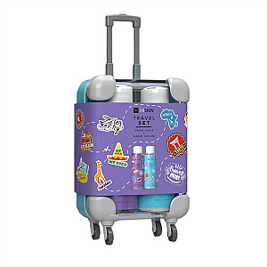 HISKIN SET Travel Mini Suitcase rankų muilas 75 ml + rankų kremas 75 ml purpurinis