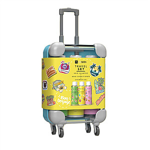 HISKIN SET Travel Mini Suitcase matu šampūns 95 ml + matu kondicionieris 95 ml + dušas želeja 95 ml dzeltens