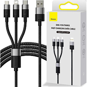 Baseus StarSpeed USB 3w1, USB-C + mikro USB + Lightning, 3,5 A, 1,2 m (melns)