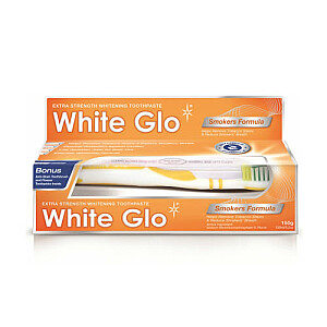 WHITE GLO SET Smokers Formula balinošā zobu pasta smēķētājiem 100ml + zobu birste