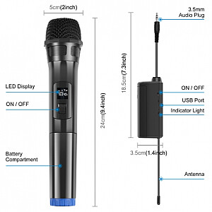 mikrofons Puluz PU643 1 To 2 UHF Wireless Dynamic Microphones with LED Display, 3.5mm