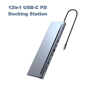 RoGer MST Docking Station 12in1 PD Докстанция для портативного компьютера USB-C на HDMI / DisplayPort / VGA / USB-C PD / 3x USB / Audio / LAN / SD/TF