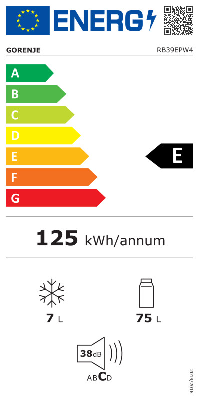 Gorenje Refrigerator | RB39EPW4 | Energy efficiency class E | Freestanding | Larder | Height 84.2 cm | 38 dB | White