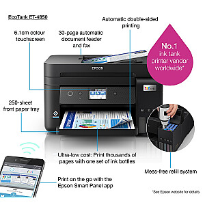 Epson EcoTank ET-4850 Inkjet A4, 4800 x 1200 точек на дюйм, 33 стр./мин, Wi-Fi