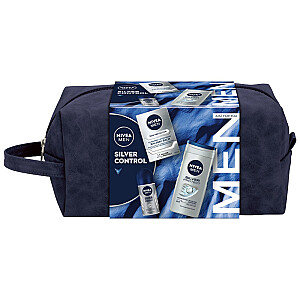 NIVEA SET Silver Control balzamas po skutimosi 100 ml + rutulinis antiperspirantas 50 ml + dušo želė 250 ml + kosmetinis krepšys