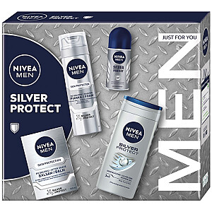 NIVEA SET Silver Protect Collection skūšanās putas 200 ml + balzams pēc skūšanās 100 ml + rullējamais pretsviedru līdzeklis 50 ml + dušas želeja 250 ml