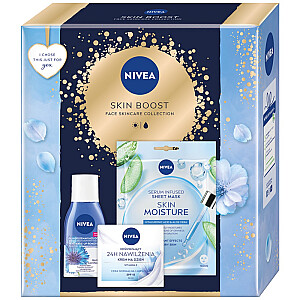 NIVEA SET Skin Boost Skin Moisture drėkinamoji lakštinė kaukė + dieninis kremas 50 ml + makiažo valiklis 125 ml