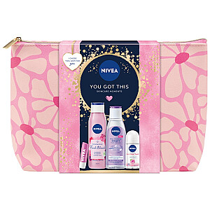 NIVEA RINKINYS Jūs gavote This Rose rutulinis antiperspirantas 50 ml + dušo želė 250 ml + lūpų dažai 4,8 g + valomosios veido putos 150 ml