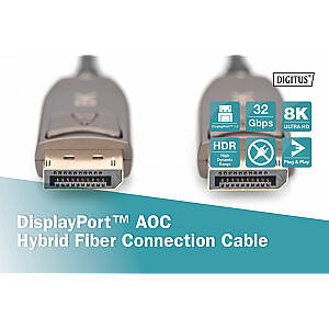 Kabel połączeniowy hybrydowy AOC DisplayPort 1.4 8K/60Hz UHD DP/DP M/M 20m Czarny