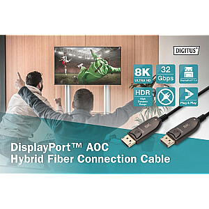 Kabel połączeniowy hybrydowy AOC DisplayPort 1.4 8K/60Hz UHD DP/DP M/M 20m Czarny