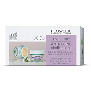 FLOSLEK SET Eye Zone gēls ar eyebright un alveju plakstiņiem un zem acīm 10g + acu krēms pret grumbām eyebright, hialuronskābe 15ml