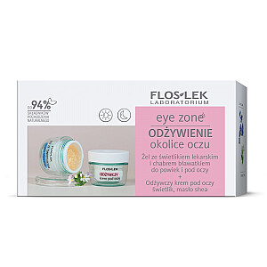 FLOSLEK SET Akių zonos gelis su paakių žydėjimu ir rugiagėlėmis vokams ir paakiams 10g + maitinamasis akių kremas eyebright, taukmedžio sviestas 15ml