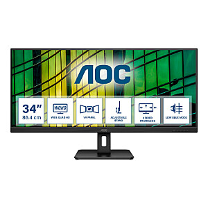 AOC | Monitor | U34E2M | 34 " | VA | WQHD | 21:9 | 100 Hz | 4 ms | 3440 x 1440 | 300 cd/m² | HDMI ports quantity 2 | Black