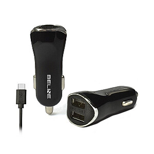 Automobilinis įkroviklis 2xUSB + USB-C 2.1A juodas