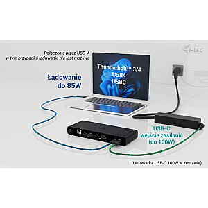 Universālais divu 4K displeju dokstacija ar barošanas palīdzību 85W + i-tec USB-C lādētājs 100W