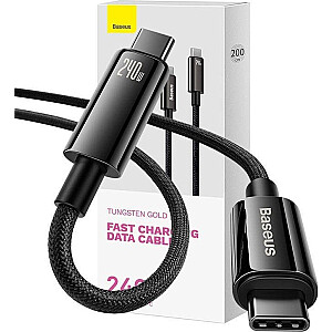 Cable Baseus Tungsten Gold 240 W USB-C — USB-C, 2 m (melns)