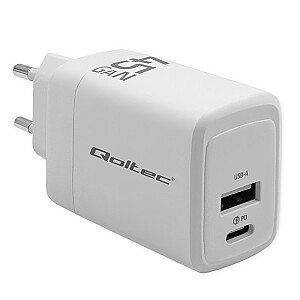 45W GaN strāvas lādētājs | 5-20V | 1.5-3A | 1xUSB-C PD | 1xUSB QC 3.0 | Balts