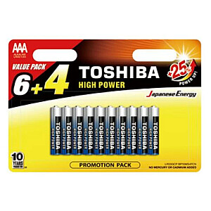 TOSHIBA AAA alkaline baterijas 10 iepakojumā