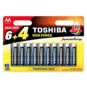 TOSHIBA AA alkaline baterijas 10 iepakojumā