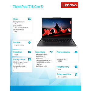 ThinkPad T16 G3 21MN008CPB klēpjdators W11Pro Ultra 5 125U/16GB/512GB/INT/16.0 WUXGA/Melns/3GADS Premier Support + CO2 kompensācija