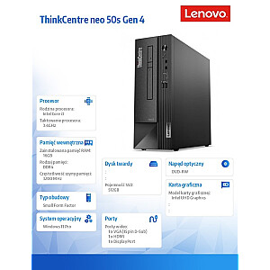 ThinkCentre Neo 50s G4 SFF dators 12JF00EJPB W11Pro i3-13100/16GB/512GB/INT/DVD/3GADI OS 