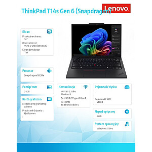 Ultrabook ThinkPad T14s G6 21N1000RPB W11Pro X1E-78-100/32GB/512GB/14 collu WUXGA/Touch/3 gadu Premier Support + CO2 kompensācija