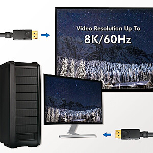 DisplayPort kabelis 8K 60Hz, 4K/120Hz 5m melns