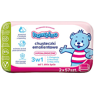 BAMBINO Chusteczki emolientowe 3w1 2x57szt