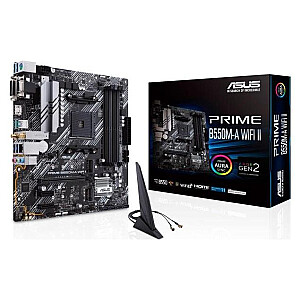 Asus PRIME B550M-A WIFI II Processor family AMD, Processor socket AM4, DDR4 DIMM, Memory slots 4, Supported hard disk drive interfaces 	SATA, M.2, Number of SATA connectors 4, Chipset AMD B550, microATX