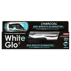 WHITE GLO SET Charcoal Bad Breath Eliminator pasta węglowa odświeżająca oddech 100ml + szczoteczka