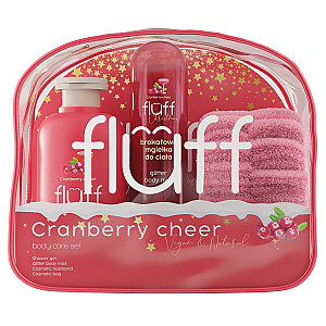 FLUFF SET Cranberry Cheer żel do ciała 200ml + brokatowa mgiełka do ciała 80ml + opaska kosmetyczna