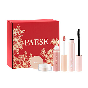 PAESE SET Dabas izskata skropstu tuša Cheeky 9ml + lūpu spīdums Cotton Delight 7,5ml + miežu pūderis 10g