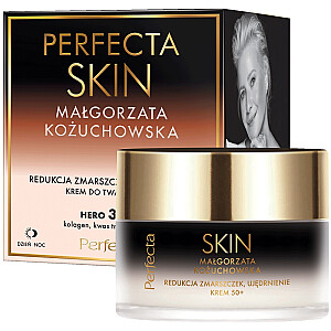 PERFECTA Skin Małgorzata Kożuchowska stangrinantis ir raukšles mažinantis kremas 50+ su peptidais, kolagenu, eritritoliu ir prebiotikais 50ml