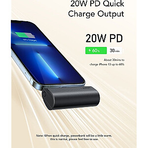 Powerbank Veger VEGER powerbank 5,000 mAh ar iebūvētu Lightning PD QC3.0 3A 20W PlugOn (W0556P) melns