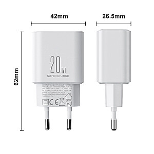 Joyroom JR-TCF05 20W USB-C | USB-A ātrgaitas divu portu sienas lādētājs - Balts + USB-C - Lightning 1m