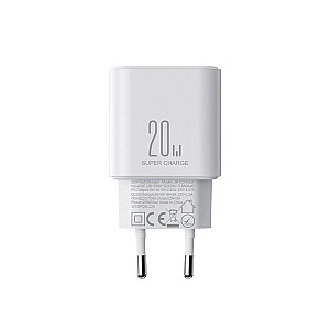 Joyroom JR-TCF05 20W USB-C | USB-A ātrgaitas divu portu sienas lādētājs - Balts + USB-C - Lightning 1m