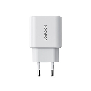 Joyroom JR-TCF05 20W USB-C | USB-A ātrgaitas divu portu sienas lādētājs - Balts + USB-C - Lightning 1m