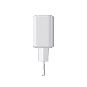 Joyroom JR-TCF05 20W USB-C | USB-A ātrgaitas divu portu sienas lādētājs - Balts + USB-C - Lightning 1m