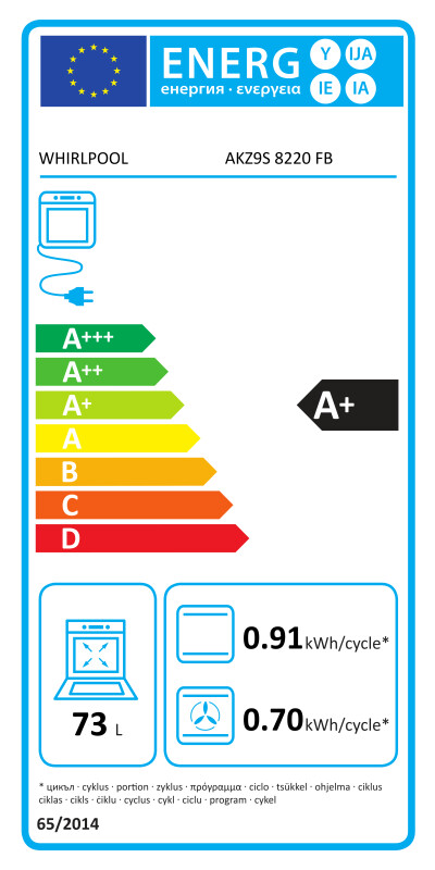 Whirlpool cepeškrāsns | AKZ9S 8220 FB | 73 L | Elektriskā | Hidrolītiskā | Elektroniskā | Tvaika funkcija | Konvekcija | Augstums 59.5 cm | Platums 59.5 cm | Melna