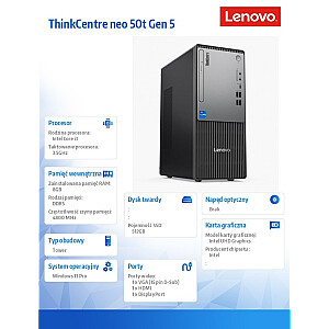 ThinkCentre Neo 50t G5 TWR 12UD001MPB W11Pro i3-14100/8GB/512GB/INT/3YR OS