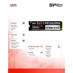 SSD Disk US75 2TB M.2 PCIe Gen4x4 NVMe 1.4 7000/6500 MB/s