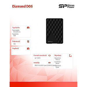 Diamond D06 1TB SSD disks USB 3.2 melns