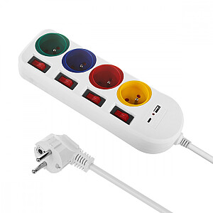 Удлинитель 4 розетки 1.5м, USB A/C MCE508 W