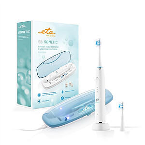 Зубная щетка ETA Sonetic Holiday ETA470790000 Перезаряжаемая, Для взрослых, Количество щеточных головок в комплекте 2, Количество режимов чистки зубов 3, Звуковая технология, Белый