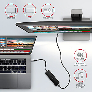 HMC-6H4A Wieloportowy centrmezgls, 4x USB-A + HDMI, USB-C 3.2 Gen 1, PD 100 W, USB-C kabelis 20 cm garš