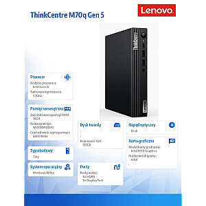 ThinkCentre M70q Tiny G5 12TD000FPB W11Pro i5-14500T/16GB/512GB/INT/vPro/1YR Premier Support + 3YRS OS