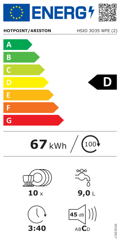 Hotpoint Ariston HSIO 3O35 WFE Полностью встраиваемая на 10 комплектов. D